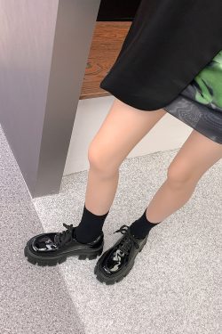 Women's Thick-Soled Height-Increasing Leather Loafers, Retro British Style Chunky Heel Platform Flats