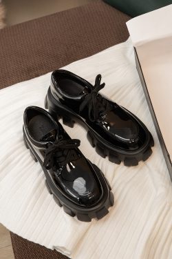 Women's Thick-Soled Height-Increasing Leather Loafers, Retro British Style Chunky Heel Platform Flats