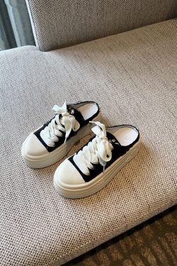 Women's Thick-Soled Lace-Up Canvas Slippers - Versatile Casual Half-Drag Sandals for Spring 2025 Fashion