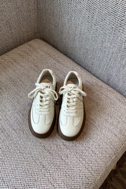 Women's Thick-Soled Lace-Up White Sneakers - Genuine Leather Casual Sports Shoes for Spring 2025, Perfect for Training and Everyday Wear