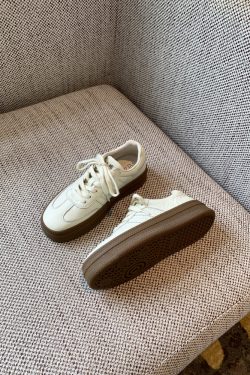 Women's Thick-Soled Lace-Up White Sneakers - Genuine Leather Casual Sports Shoes for Spring 2025, Perfect for Training and Everyday Wear