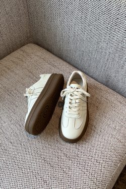 Women's Thick-Soled Lace-Up White Sneakers - Genuine Leather Casual Sports Shoes for Spring 2025, Perfect for Training and Everyday Wear