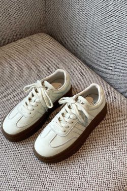 Women's Thick-Soled Lace-Up White Sneakers - Genuine Leather Casual Sports Shoes for Spring 2025, Perfect for Training and Everyday Wear