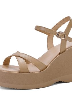 Women's Thick-Soled Wedge Open-Toe Sandals - 2025 Summer Waterproof High Heels in Cowhide - Stylish and Comfortable Footwear