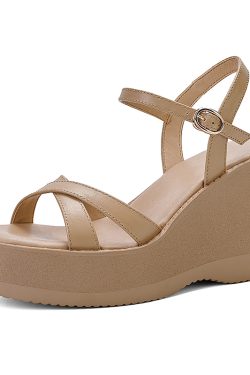 Women's Thick-Soled Wedge Open-Toe Sandals - 2025 Summer Waterproof High Heels in Cowhide - Stylish and Comfortable Footwear
