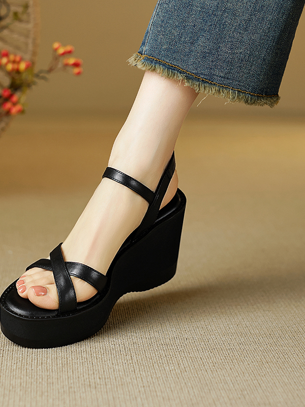 Women's Thick-Soled Wedge Open-Toe Sandals - 2025 Summer Waterproof High Heels in Cowhide - Stylish and Comfortable Footwear Women's Thick-Soled Wedge Open-Toe Sandals - 2025 Summer Waterproof High Heels in Cowhide - Stylish and Comfortable Footwear