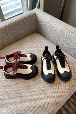 Women's Trendy Casual Lace-Up Dad Shoes - Genuine Leather Color-Blocking Thick-Soled Spring 2025 Versatile Fashion Footwear