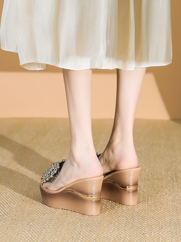 Women's Trendy Rhinestone One-Strap High-Heeled Wedge Sandals - 2025 Summer Waterproof Thick-Soled Fashion Shoes Women's Trendy Rhinestone One-Strap High-Heeled Wedge Sandals - 2025 Summer Waterproof Thick-Soled Fashion Shoes