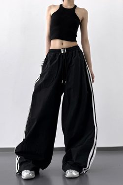 Women's Trendy Summer Wide-Leg Casual Pants with Drawstring - Loose Fit Hip-Hop Style Long Trousers for 2025