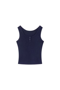 Women's U-Neck Half-Open Button Vest - Slim Fit Spring/Summer Top for Flattering Layering, Trendy Casual Style
