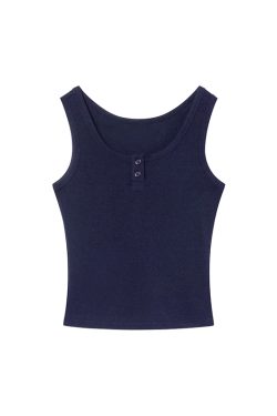 Women's U-Neck Half-Open Button Vest - Slim Fit Spring/Summer Top for Flattering Layering, Trendy Casual Style