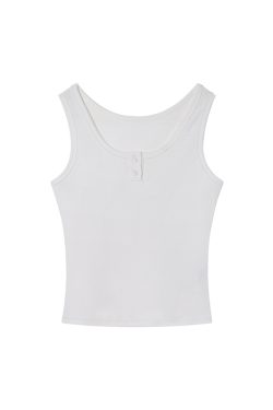 Women's U-Neck Half-Open Button Vest - Slim Fit Spring/Summer Top for Flattering Layering, Trendy Casual Style