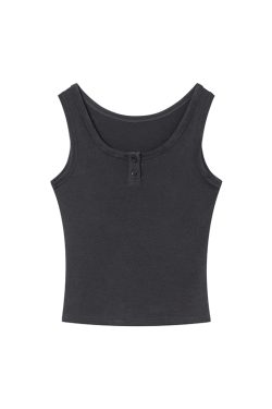 Women's U-Neck Half-Open Button Vest - Slim Fit Spring/Summer Top for Flattering Layering, Trendy Casual Style