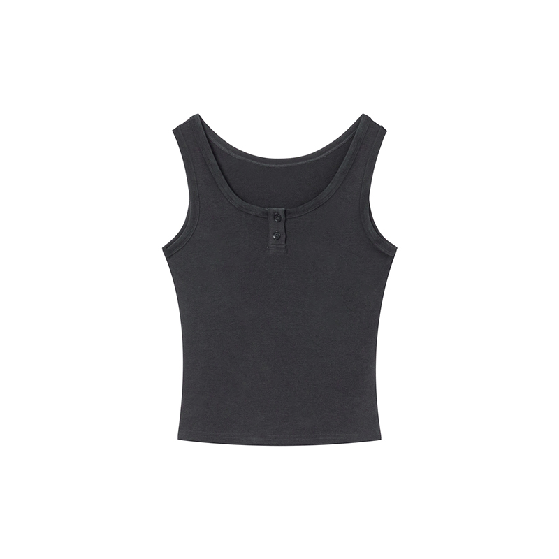 Women's U-Neck Half-Open Button Vest - Slim Fit Spring/Summer Top for Flattering Layering, Trendy Casual Style Women's U-Neck Half-Open Button Vest - Slim Fit Spring/Summer Top for Flattering Layering, Trendy Casual Style