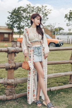 Women's Vacation-Style Loose Long Printed Sun Protection Coat Beach Cover-Up Swimsuit Outerwear Cardigan