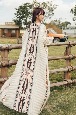 Women's Vacation-Style Loose Long Printed Sun Protection Coat Beach Cover-Up Swimsuit Outerwear Cardigan