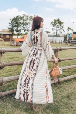 Women's Vacation-Style Loose Long Printed Sun Protection Coat Beach Cover-Up Swimsuit Outerwear Cardigan