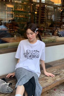 Women's Velvet Foam Dog Print Short Sleeve T-Shirt - Summer Loose Round Neck Pure Cotton Top in Trendy Y2K Style