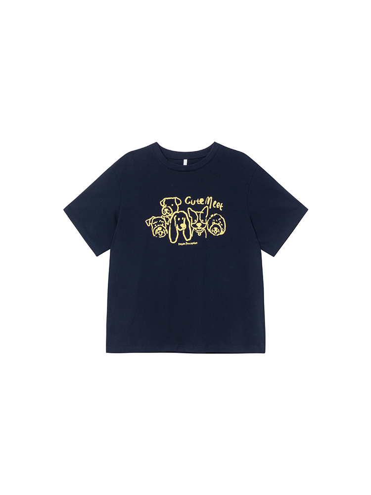 Women's Velvet Foam Dog Print Short Sleeve T-Shirt - Summer Loose Round Neck Pure Cotton Top in Trendy Y2K Style Women's Velvet Foam Dog Print Short Sleeve T-Shirt - Summer Loose Round Neck Pure Cotton Top in Trendy Y2K Style