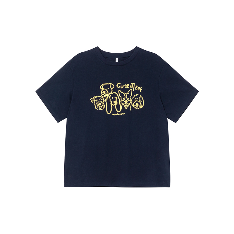 Women's Velvet Foam Dog Print Short Sleeve T-Shirt - Summer Loose Round Neck Pure Cotton Top in Trendy Y2K Style Women's Velvet Foam Dog Print Short Sleeve T-Shirt - Summer Loose Round Neck Pure Cotton Top in Trendy Y2K Style