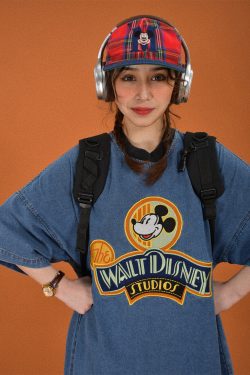 Women's Vintage Cartoon Embroidery Short Sleeve Denim T-Shirt - Loose Fit Round Neck Summer Top, Y2K Style