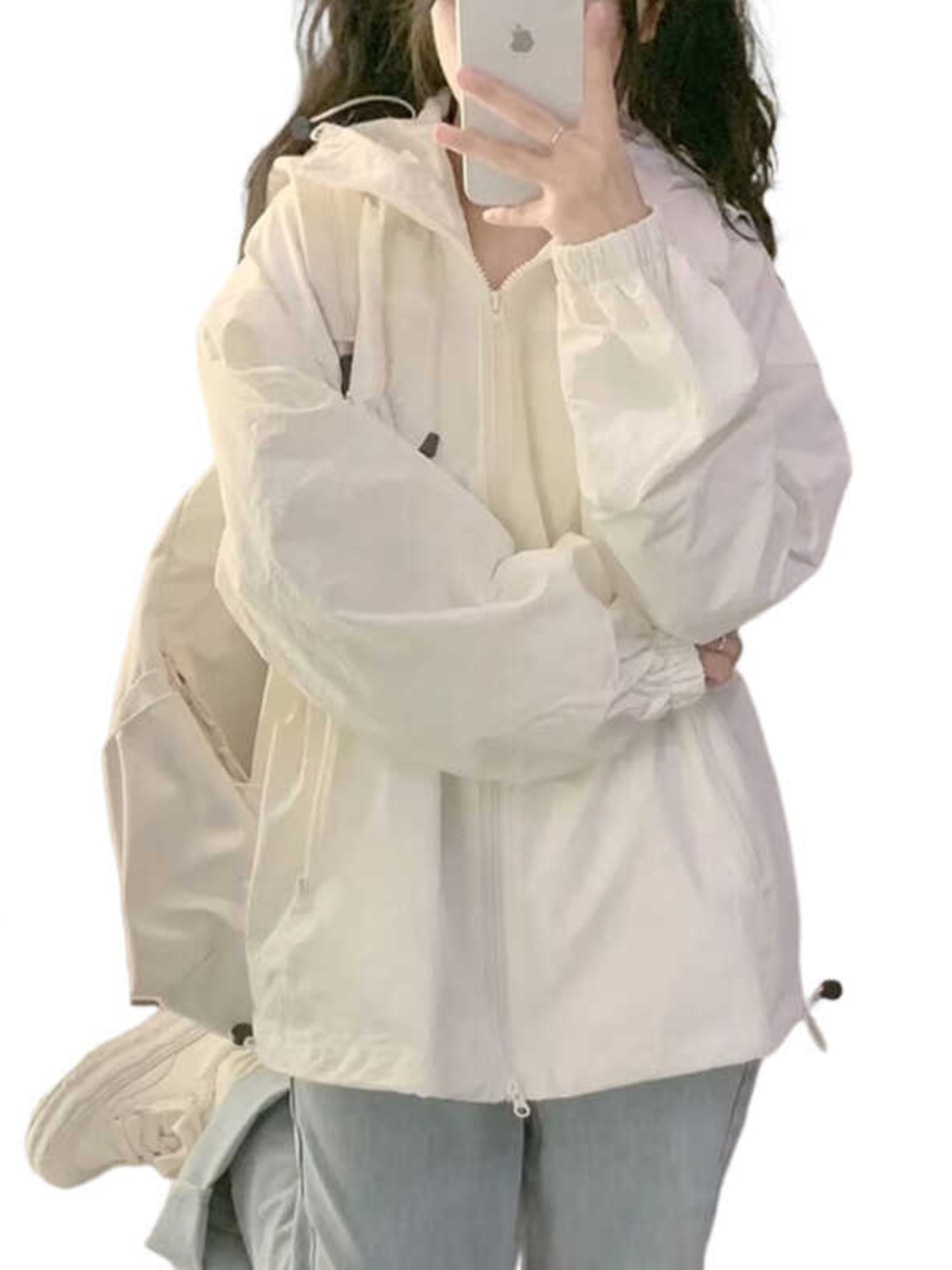 Women's Vintage Chic Lightweight White Sun Protection Jacket with Hood, Short Cardigan for Junior High and High School Students Women's Vintage Chic Lightweight White Sun Protection Jacket with Hood, Short Cardigan for Junior High and High School Students