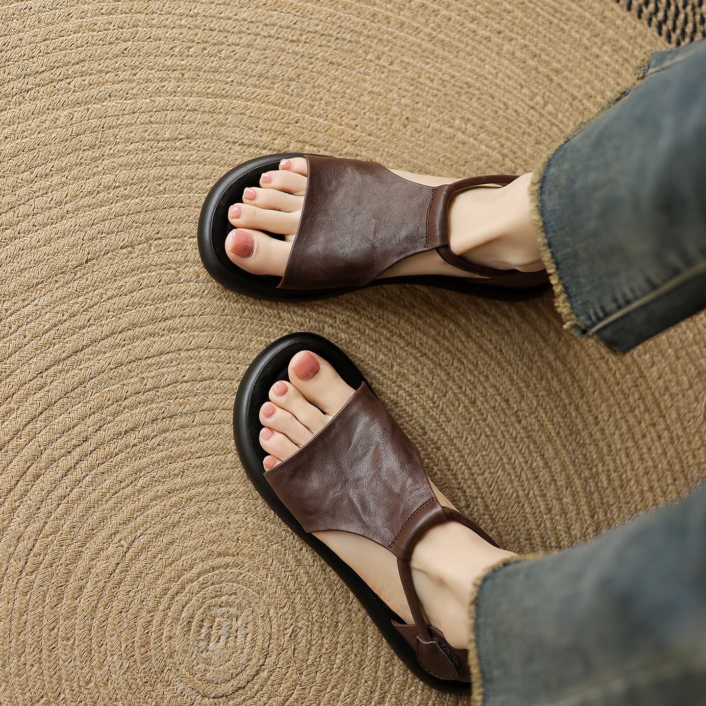 Women's Vintage French Thick-Soled Roman Sandals - Non-Luxury Genuine Leather Open-Toe Round Toe Summer 2025 Footwear Women's Vintage French Thick-Soled Roman Sandals - Non-Luxury Genuine Leather Open-Toe Round Toe Summer 2025 Footwear