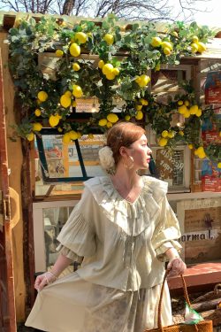 Women's Vintage Green Ruffled Linen Shirt and Floral A-Line Skirt Set - Summer Fashion, Boho Style, Perfect for 90s Inspired Looks