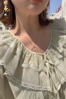 Women's Vintage Green Ruffled Linen Shirt and Floral A-Line Skirt Set - Summer Fashion, Boho Style, Perfect for 90s Inspired Looks