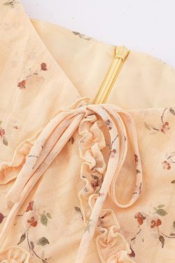 Women's Vintage Lace-Up Yellow Floral Long Dress - 2025 Summer Vacation Style, Boho Chic, French Inspired Fashion