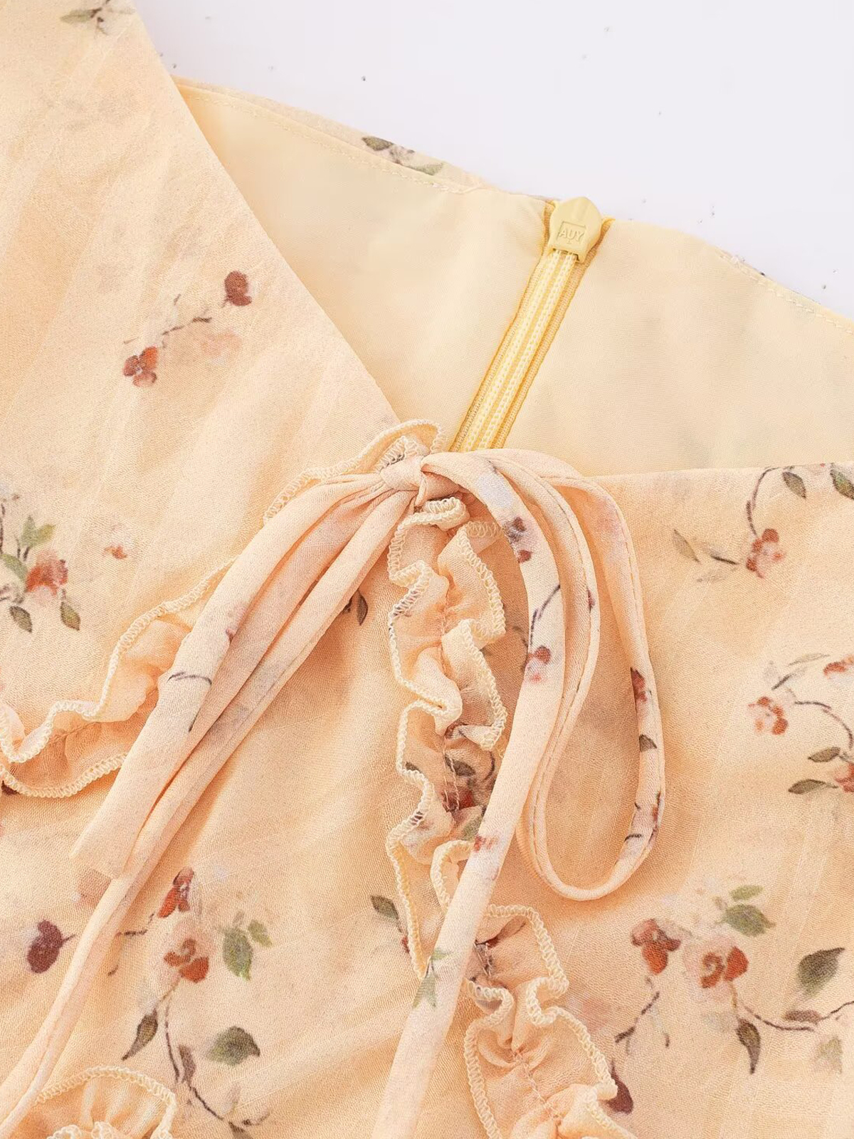 Women's Vintage Lace-Up Yellow Floral Long Dress - 2025 Summer Vacation Style, Boho Chic, French Inspired Fashion Women's Vintage Lace-Up Yellow Floral Long Dress - 2025 Summer Vacation Style, Boho Chic, French Inspired Fashion