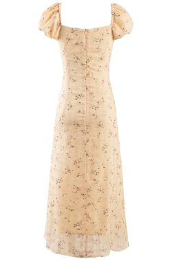 Women's Vintage Lace-Up Yellow Floral Long Dress - 2025 Summer Vacation Style, Boho Chic, French Inspired Fashion