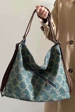 Women's Vintage Print Large-Capacity Tote Backpack - Commuting Shoulder Crossbody Bag, Chic Everyday Style