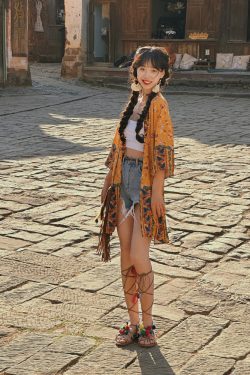 Women's Vintage Printed Cardigan for Thailand Travel - Sun Protection Clothing for Beach Outings and Casual Outfits