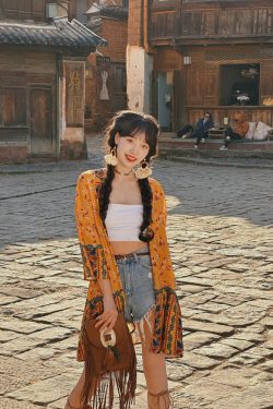 Women's Vintage Printed Cardigan for Thailand Travel - Sun Protection Clothing for Beach Outings and Casual Outfits