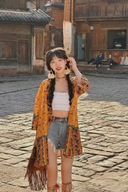 Women's Vintage Printed Cardigan for Thailand Travel - Sun Protection Clothing for Beach Outings and Casual Outfits