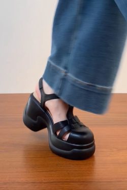 Women's Waterproof Platform High Heel Roman Sandals - Thick-Soled Round Toe Pig Cage Design for Summer 2025