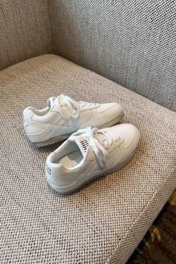 Women's White Genuine Leather Sneakers - Retro 2025 Training Shoes, Lightweight Thick Sole, Non-Slip Casual Sports Footwear