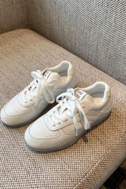 Women's White Genuine Leather Sneakers - Retro 2025 Training Shoes, Lightweight Thick Sole, Non-Slip Casual Sports Footwear