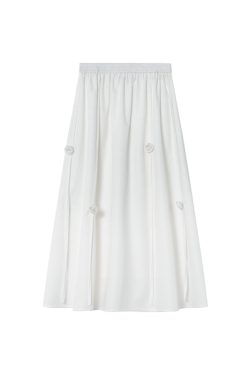 Women's White Half-Length A-Line Skirt with 3D Rose Flower Decoration - Summer 2025 Trendy Floral Style