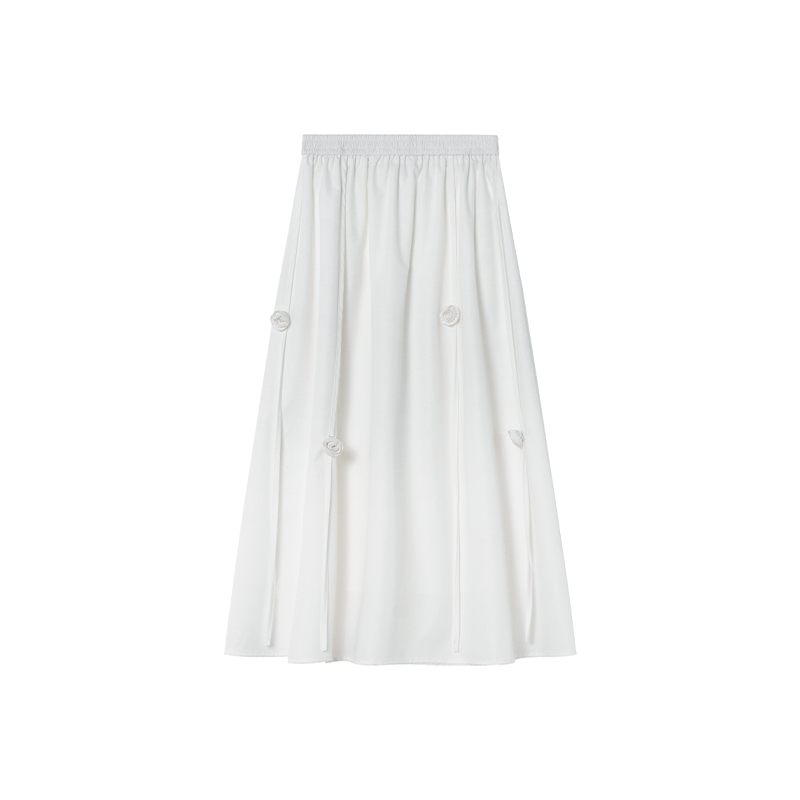 Women's White Half-Length A-Line Skirt with 3D Rose Flower Decoration - Summer 2025 Trendy Floral Style Women's White Half-Length A-Line Skirt with 3D Rose Flower Decoration - Summer 2025 Trendy Floral Style