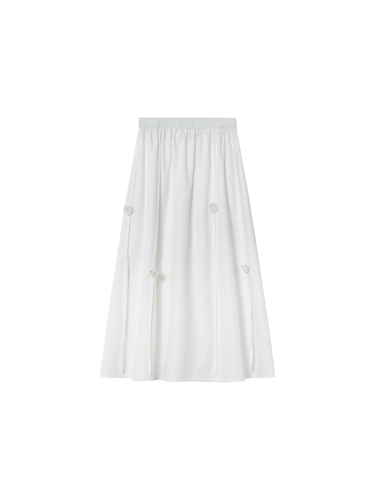 Women's White Half-Length A-Line Skirt with 3D Rose Flower Decoration - Summer 2025 Trendy Floral Style Women's White Half-Length A-Line Skirt with 3D Rose Flower Decoration - Summer 2025 Trendy Floral Style