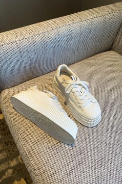 Women's White Lace-Up Genuine Leather Sneakers - 2025 Spring Thick-Soled Casual Biscuit Shoes, Comfortable Y2K Style