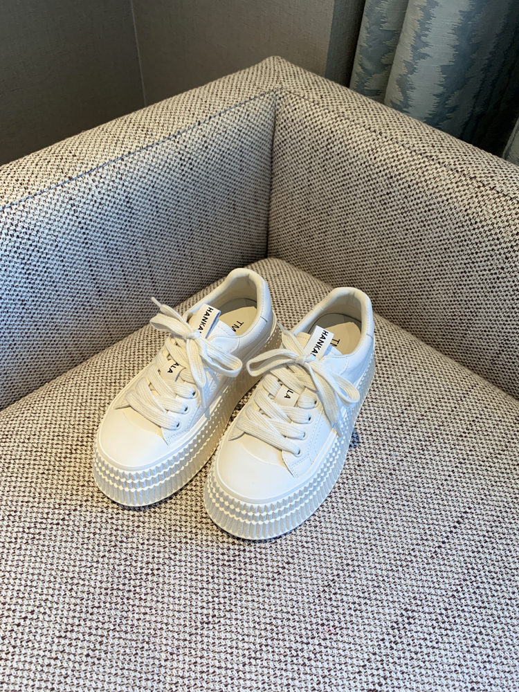 Women's White Lace-Up Genuine Leather Sneakers - 2025 Spring Thick-Soled Casual Biscuit Shoes, Comfortable Y2K Style Women's White Lace-Up Genuine Leather Sneakers - 2025 Spring Thick-Soled Casual Biscuit Shoes, Comfortable Y2K Style