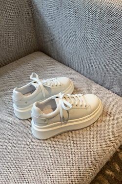 Women's White Lace-Up Platform Sneakers - 2025 New Style Thick-Soled Genuine Leather Casual Sports Shoes