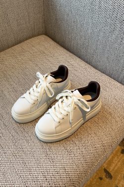 Women's White Lace-Up Sneakers - Comfortable Thick-Soled Genuine Leather Casual Footwear for Spring 2025 - Versatile Student Style