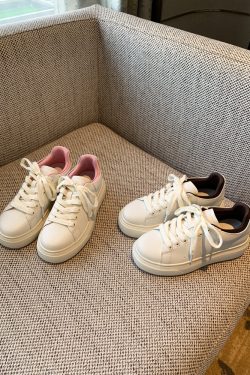 Women's White Lace-Up Sneakers - Comfortable Thick-Soled Genuine Leather Casual Footwear for Spring 2025 - Versatile Student Style