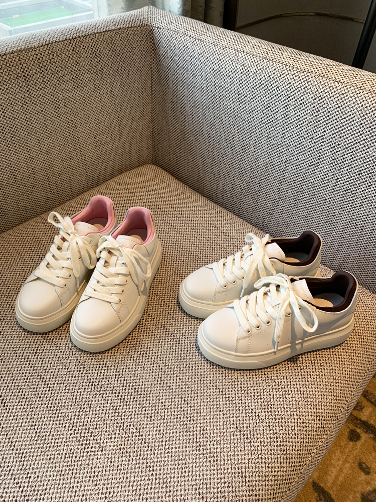 Women's White Lace-Up Sneakers - Comfortable Thick-Soled Genuine Leather Casual Footwear for Spring 2025 - Versatile Student Style Women's White Lace-Up Sneakers - Comfortable Thick-Soled Genuine Leather Casual Footwear for Spring 2025 - Versatile Student Style