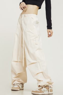Women's White Loose Casual Paratrooper Pants - Unisex Wide-Leg Straight Trousers - Y2K Inspired Fashion