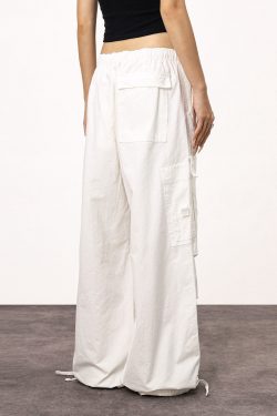 Women's White Loose Casual Paratrooper Pants - Unisex Wide-Leg Straight Trousers - Y2K Inspired Fashion